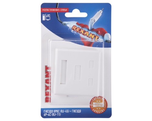 [Розетки и патч-панели] Rexant (06-0106-C) Розетка телефонная + сетевая LAN, на стену, (гнездо 8Р8С (RJ-45) + гнездо 6Р4С (RJ-11))