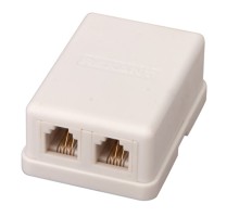 Rexant (03-0002) Розетка телефонная внешняя, 2 порта UTP, RJ-14 (6P4C), CAT 3