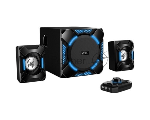 Компьютерные игровые колонки Genius SW-G2.1 1200, 100-240В,36Вт (Сабвуфер: 24Вт, Сателлиты: 6Втx2), мощные басы, синяя подстветка, блок управления, разъем