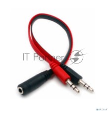 Кабель-адаптер ACD-JJ3D3-2RB [ACD-JJ3D3-2RB]  Комбо Аудио в Микрофон + Аудио, mini Jack F 3.5мм - 2x mini Jack M 3.5мм, Черно-красный, 0.2м