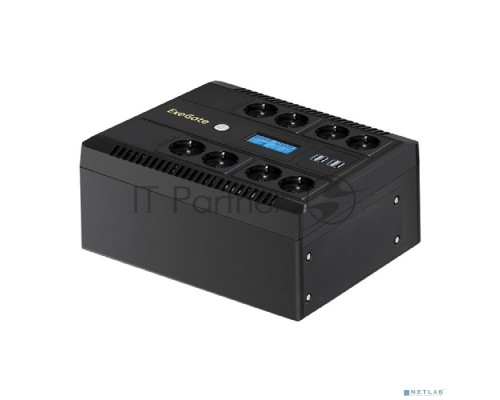 ИБП ExeGate NEO Smart LHB-1000.LCD.AVR.8SH.CH.USB <1000VA/650W, LCD, AVR, 8*Schuko, USB, 4*USB-порта для зарядки, Black>