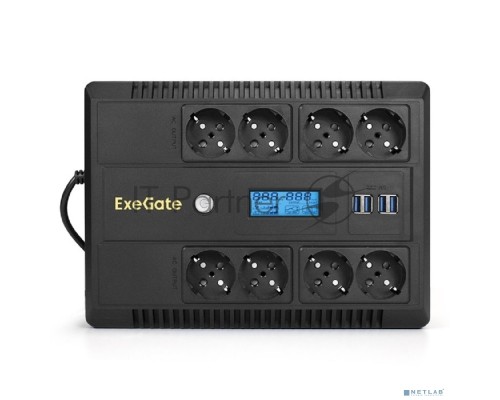 ИБП ExeGate NEO Smart LHB-1000.LCD.AVR.8SH.CH.USB <1000VA/650W, LCD, AVR, 8*Schuko, USB, 4*USB-порта для зарядки, Black>
