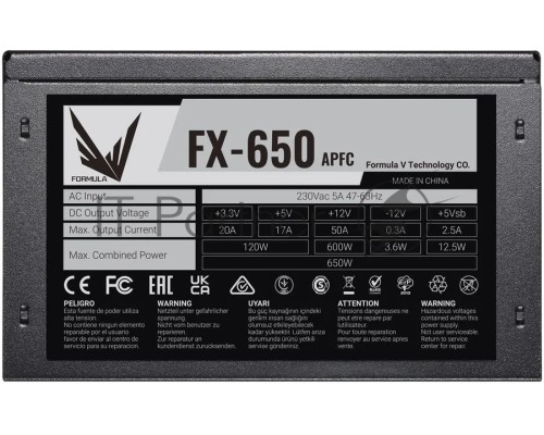 Блок питания Formula ATX 650W FX-650 (24+4+4pin) APFC 120mm fan 5xSATA RTL (аналог Aerocool ECO-650W)