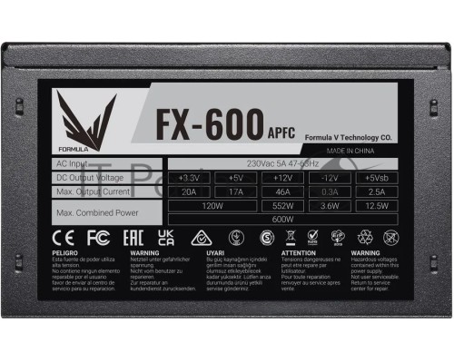 Блок питания Formula ATX 600W FX-600 (24+4+4pin) APFC 120mm fan 5xSATA RTL