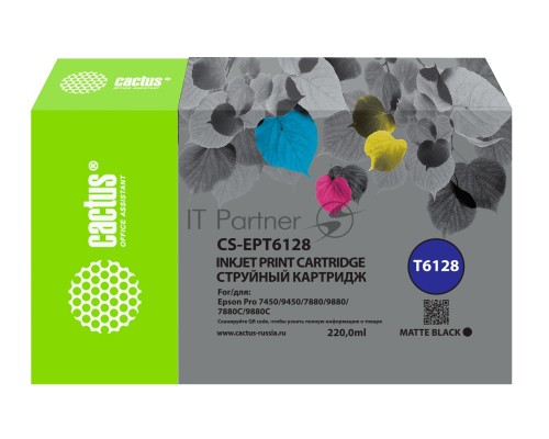 Картридж струйный Cactus CS-EPT6128 T6128 черный (220мл) для Epson Stylus PRO 7450/9450