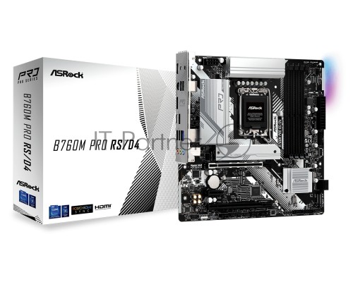 Материнская плата ASRock B760M Pro RS/D4, Micro-ATX, LGA 1700, Intel B760, 4xDDR4, 4xSATA, 2xM.2, 1xPCI-E 4.0 x16, 1xPCI-E 4.0 x4, 1xHDMI, 1xDisplayPort, 1x 2.5Gb LAN, 3xUSB 3.2 Gen 1, 2xUSB 2.0, 3x3.5 мм, 7.1, ATX