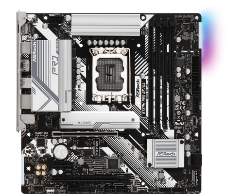 Материнская плата ASRock B760M Pro RS/D4, Micro-ATX, LGA 1700, Intel B760, 4xDDR4, 4xSATA, 2xM.2, 1xPCI-E 4.0 x16, 1xPCI-E 4.0 x4, 1xHDMI, 1xDisplayPort, 1x 2.5Gb LAN, 3xUSB 3.2 Gen 1, 2xUSB 2.0, 3x3.5 мм, 7.1, ATX