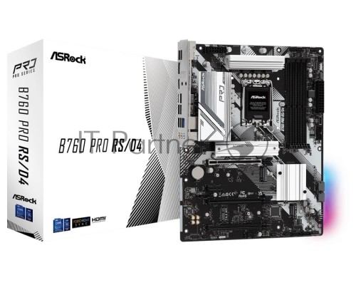 Материнская плата ASRock B760 Pro RS/D4, LGA 1700, Intel B760, 4xDDR4, 4xSATA, 3xM.2, 1xPCI-E 4.0 x16, 1xPCI-E 4.0 x4, 1xPCI-E 3.0 x1, 1xDisplayPort, 1xHDMI, 1x 2.5Gb LAN, 2xUSB 2.0, 5xUSB 3.2 Gen 1, 3x3.5 мм, 7.1, Standard-ATX