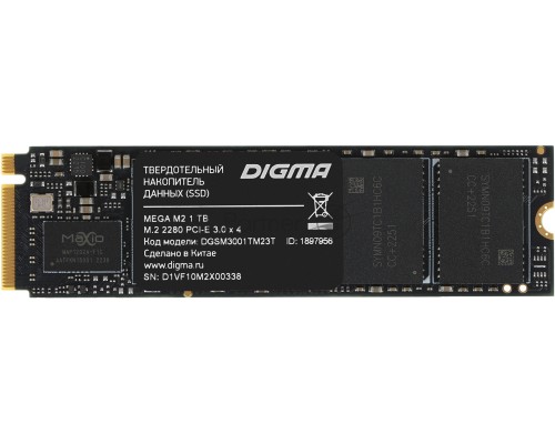 Накопитель SSD Digma PCI-E 3.0 x4 1Tb DGSM3001TM23T MEGA M2 M.2 2280