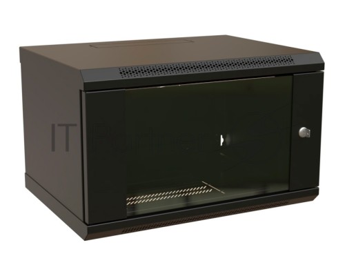 Шкаф коммутационный WRline (WR-TW-0966-GP-RAL9004) настенный 9U 600x600мм пер.дв.стекл 2 бок.пан. 60кг черный 520мм 500мм IP20 сталь