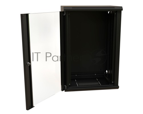 Шкаф коммутационный WRline (WR-TW-2245-GP-RAL9004) настенный 22U 600x450мм пер.дв.стекл 2 бок.пан. 60кг черный 370мм 1086мм IP20 сталь