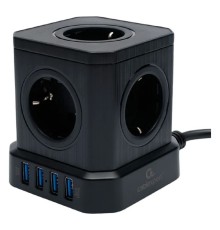 Cablexpert Сетевой фильтр Tower TWR-5-U4-B-3 (Tower 5р, 10А, 4 х USB, 3.1А, 3м, ур.защиты 4+) черный, коробка {22553}