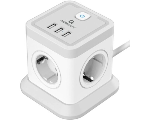 [Кабель эксперт] Cablexpert Сетевой фильтр Tower TWR-4-U3-W-2 (Tower 4р, 10А, 3xUSB, 3.1А, 2м, ур.защиты 2+) белый, коробка {22556}