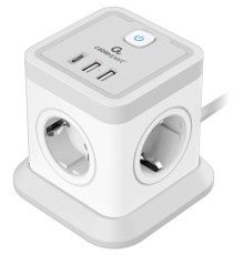 Cablexpert Сетевой фильтр Tower TWR-4-CU2-W-2 (4р, 10А, 1xType-C PD, 20Вт, 2 х USB, 2м, ур.защиты 2+) белый, коробка {22557}