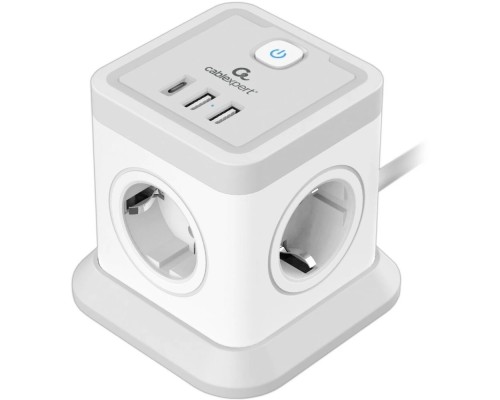 [Кабель эксперт] Cablexpert Сетевой фильтр Tower TWR-4-CU2-W-2 (4р, 10А, 1xType-C PD, 20Вт, 2 х USB, 2м, ур.защиты 2+) белый, коробка {22557}