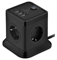 Cablexpert Сетевой фильтр Tower TWR-4-U3-B-3 (4р, 10А, 3xUSB, 3.1А, 3м, ур.защиты 2+) черный, коробка {22559}