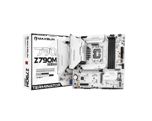 [Материнская плата] MAXSUN MS-Terminator Z790M D5 ICE (Socket 1700, mATX, 4*DDR5, DP/HDMI, 4*SATA3, 5*M.2, 1xPCIEx16/1xPCIEx4, 4*USB 2.0, 4*USB 3.2 Gen1 , 1*Type-C, LAN 1*2.5G, 1*S/PDIF,  Bluetooth,  Wi-Fi 802.11ax, RTL)