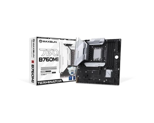[Материнская плата] MAXSUN MS-Terminator B760M D5 WiFi V1/V2 (Socket 1700, mATX, 4*DDR5, DP/HDMI, 4xSATA3, 3*M.2,xPCI-E x16 /1xPCI-E x1, 6*USB 2.0, 2*USB 3.2 Gen1, LAN 1*2.5G, Bluetooth, Wi-Fi 802.11ax, RTL)