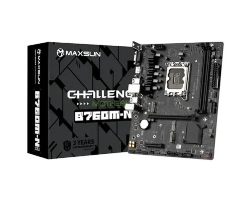 [Материнская плата] MAXSUN MS-Challenger B760M-N D5 V2 (Socket 1700, mATX, 2*DDR5, VGA/HDMI, 3*SATA3, 2*M.2, 1xPCI-E x16 /1xPCI-E x4, 4*USB 2.0,  2*USB 3.2 Gen1 , LAN 1*1G,  RTL)