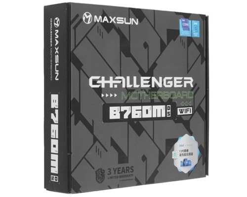 [Материнская плата] MAXSUN MS-Challenger B760M D5 WIFI V1/V2 (Socket 1700, mATX, 2*DDR5, VGA/HDMI, 3*SATA3, 2*M.2, 1*PCIEx16/1*PCIEx1, 2*USB2.0, 4*USB 3.2, LAN 1*1G, Bluetooth,  Wi-Fi 802.11ax,  RTL)