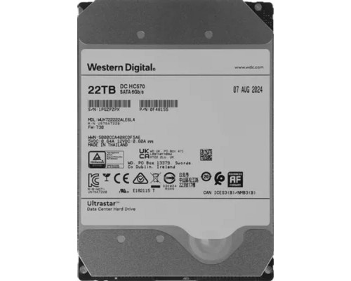 [Жесткий диск] 22Tb WD Ultrastar DC HC570 0F48155 7200 6Gb/s 512Mb WUH722222ALE6L4 SATA3 (48291)