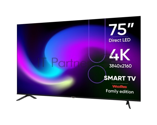 Телевизор Topdevice, 75''DLED UHD DigitalSmartTV,TWO LEGS,MT9632,DVB-T/C/T2/S2,WITH CI SLOT,CI+, AUO/CSOT280±20 Bri,Android 11.0 1.5G+8G with Wildred launcher,DVB-T/C/T2/S2,USB,Hotel FUN,H.265,Dolby,AC-3,WiFi,PAL/SECAM,BG/DK/I/NICAM,EN,RU(Def),AC100-24