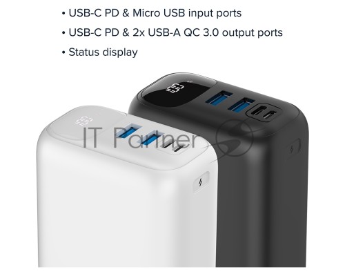 Мобильный аккумулятор CANYON PB - 301, Power bank 30000mAh Li-poly battery, Input Micro: DC5V/2A, 9V/2A Input Type c PD ： DC5V/3A, 9V/2A， Output Type C  PD:5V/3A,9V/2.2A,12V/1.5AOutput USB A1+USBA 2 : 5V3A,5V/4.5A,4.5V/5A,9V2A,12V1.5A,22.5W quick chargin
