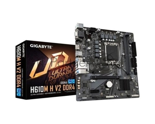 Материнская плата GIGABYTE H610M H V2 DDR4, LGA 1700, Intel H610, 2xDDR4, 4xSATA, 1xM.2, 1xPCI-E 4.0 x16, 1xPCI-E 4.0 x1, 1xHDMI, 1xVGA, 1x 1Gb LAN, 2xUSB 3.2 Gen 1, 4xUSB 2.0, 3x3.5 мм, 7.1, Micro-ATX