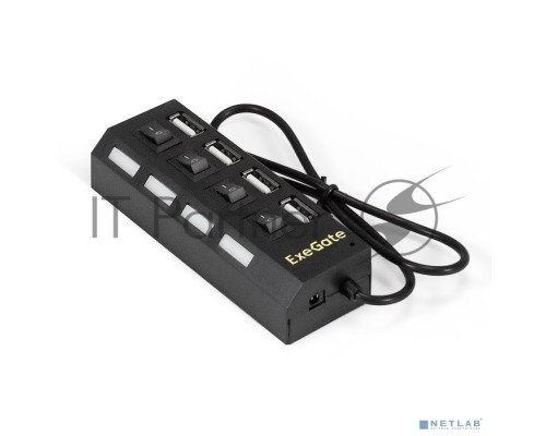 Хаб USB (концентратор) ExeGate EX293977RUS DUB-42SW (кабель-адаптер USB2.0 --> 4xUSB2.0, кнопки включения/отключения для каждого порта, Plug&Play, черный)