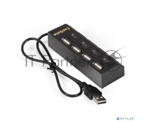 Хаб USB (концентратор) ExeGate EX293977RUS DUB-42SW (кабель-адаптер USB2.0 --> 4xUSB2.0, кнопки включения/отключения для каждого порта, Plug&Play, черный)