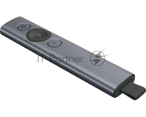 Презентер Logitech Spotlight Slate (серый, Bluetooth/2.4 GHz, перезаряжаемая литий-полимерная батарея 85мАч, 3D-акселерометр, гироскоп, кабель для зарядки, чехол) (арт. 910-004867, M/N: R-R0011 / C-U0016)