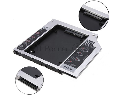 Переходник дополнительного HDD кредл в отсек CD/DVD SATA 9.5 mm