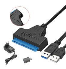 Кабель-переходник для HDD SATA USB 3.0 с доп. питанием, двойной USB