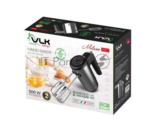 Миксер ручной VLK Milano-6901, черный/стальной, мощность 500 Вт, 2 насадки, 5 скоростей, 18 шт/уп.
