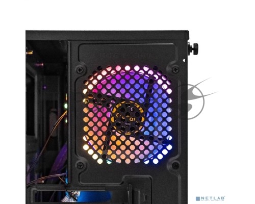 Корпус Minitower Exegate EX294384RUS Mistery R2 (mATX, без БП, 2*USB+1*USB3.0, аудио, черный, 1 вент. 12см с RGB подсветкой и полоса на передней панели, боковая панель - закаленное стекло)