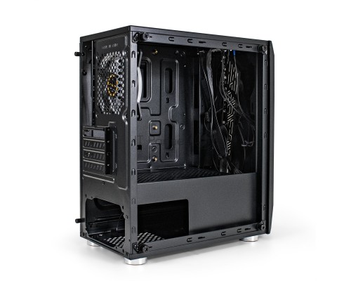 Корпус Minitower Exegate EX294384RUS Mistery R2 (mATX, без БП, 2*USB+1*USB3.0, аудио, черный, 1 вент. 12см с RGB подсветкой и полоса на передней панели, боковая панель - закаленное стекло)