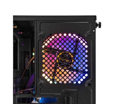 Корпус Minitower Exegate EX294384RUS Mistery R2 (mATX, без БП, 2*USB+1*USB3.0, аудио, черный, 1 вент. 12см с RGB подсветкой и полоса на передней панели, боковая панель - закаленное стекло)