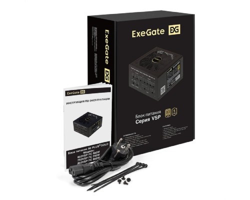 [Блок питания] Exegate EX297233RUS Блок питания 850W 80 PLUS® GOLD 850VSP FC (ATX3.0, APFC, КПД 90% (80 PLUS GOLD), 120mm fan, 24pin, 2x(4+4)pin, PCIE5.0/12VHPWR, 4xPCI-E, 6xSATA, 3xIDE, 1xFDD, Full Cable Management