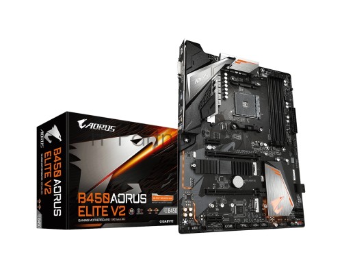 Материнская плата Gigabyte B450 AORUS ELITE V2, AM4, AMD B450, 4xDDR4, 6xSATA, 2xM.2, 1xPCI-E 3.0 x16, 1xPCI-E 2.0 x4, 2xPCI-E x1, 1xHDMI, 1xDVI-D, 1x 1Gb LAN, 4xUSB-A 2.0, 4xUSB-A 3.2 Gen 1, 6x3.5 мм, 7.1, ATX