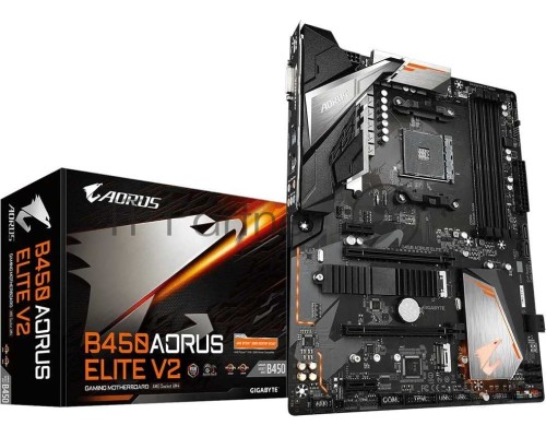 Материнская плата Gigabyte B450 AORUS ELITE V2, AM4, AMD B450, 4xDDR4, 6xSATA, 2xM.2, 1xPCI-E 3.0 x16, 1xPCI-E 2.0 x4, 2xPCI-E x1, 1xHDMI, 1xDVI-D, 1x 1Gb LAN, 4xUSB-A 2.0, 4xUSB-A 3.2 Gen 1, 6x3.5 мм, 7.1, ATX