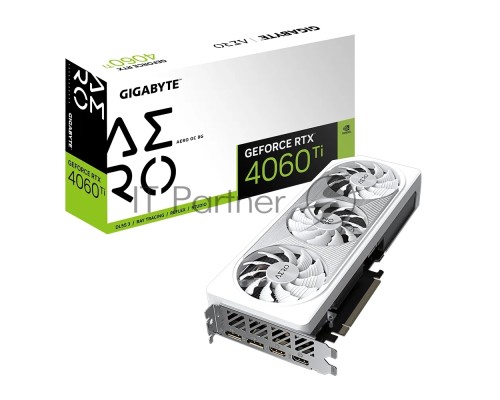 Видеокарта Gigabyte GV-N406TAERO OC-8GD RTX 4060Ti PCI-E 4.0 8 ГБ GDDR6, 128 бит, DisplayPort x2, HDMI x2, GPU 2310 МГц