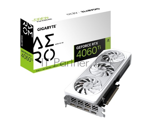 Видеокарта Gigabyte GV-N406TAERO OC-8GD RTX 4060Ti PCI-E 4.0 8 ГБ GDDR6, 128 бит, DisplayPort x2, HDMI x2, GPU 2310 МГц