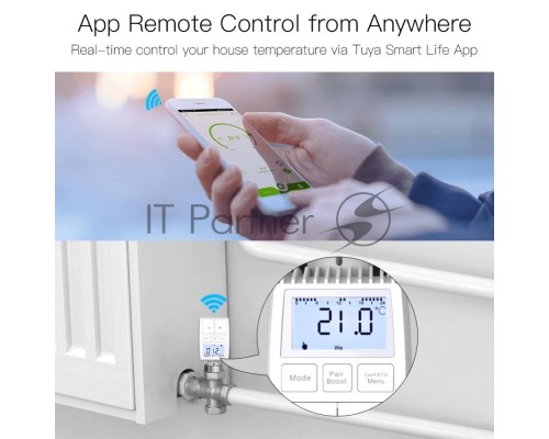 Термостатическая головка MOES Temperature Controller ZTRV-ZX-TV01 Zigbee,  AA 2шт х 1.5 V, накладная, белая