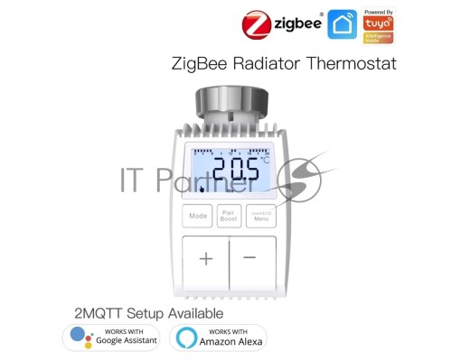 Термостатическая головка MOES Temperature Controller ZTRV-ZX-TV01 Zigbee,  AA 2шт х 1.5 V, накладная, белая