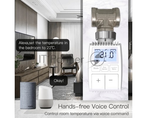 Термостатическая головка MOES Temperature Controller ZTRV-ZX-TV01 Zigbee,  AA 2шт х 1.5 V, накладная, белая