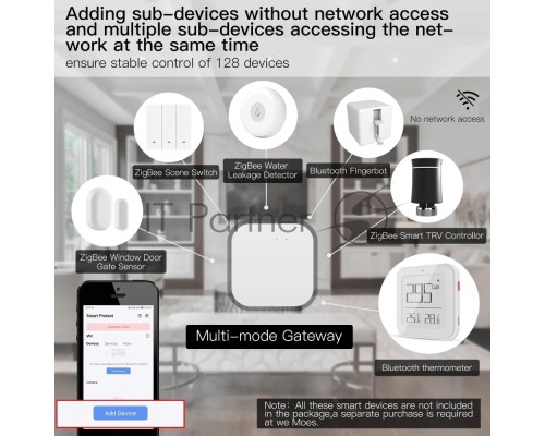 Шлюз Bluetooth MOES Multi-mode Gateway MHUB, LAN & Wi-Fi 2.4GHz, Wi-Fi 2.4GHz & ZigBee & BLE & Mesh, USB, белый