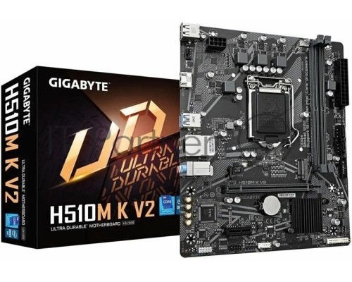 Материнская плата GIGABYTE H510M K V2 (rev. 2.0), LGA 1200, Intel Q470, 2xDDR4, 2xSATA, 1xM.2, 1xPCI-E 3.0 x16, 1xPCI-E 3.0 x1, 1xHDMI, 1x 1Gb LAN, 2xUSB 3.2 Gen 1, 4xUSB 2.0, 3x3.5 мм, 7.1, Micro ATX