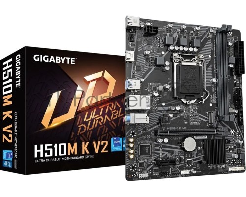 Материнская плата GIGABYTE H510M K V2 (rev. 2.0), LGA 1200, Intel Q470, 2xDDR4, 2xSATA, 1xM.2, 1xPCI-E 3.0 x16, 1xPCI-E 3.0 x1, 1xHDMI, 1x 1Gb LAN, 2xUSB 3.2 Gen 1, 4xUSB 2.0, 3x3.5 мм, 7.1, Micro ATX