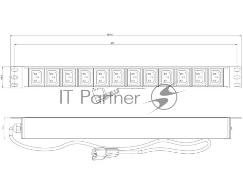 Блок распределения питания Hyperline SHE19-12IEC-2.5IEC гор.размещ. 12xC13 базовые 10A C14 2.5м
