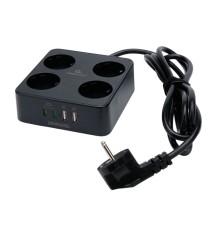 Cablexpert Сетевой фильтр Plate PLT-4-C2U2-B-3 (4р, 10А, 2xType-C PD, 20Вт, 2xUSB, 3м, ур.защиты 4+) черный, коробка {22563}